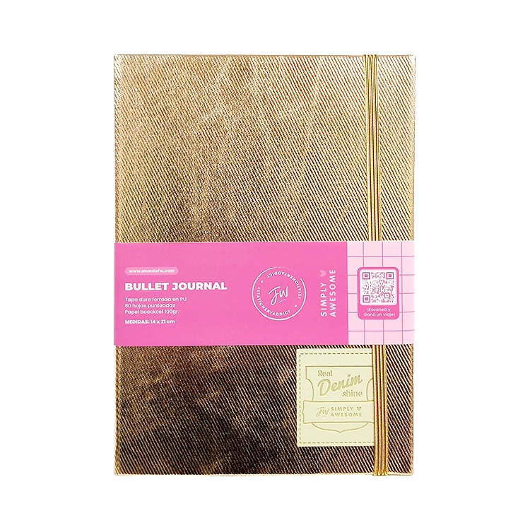 Cuaderno Tapa Dura FW Shine Dorado con Elastico Bullet Journal Art.201424